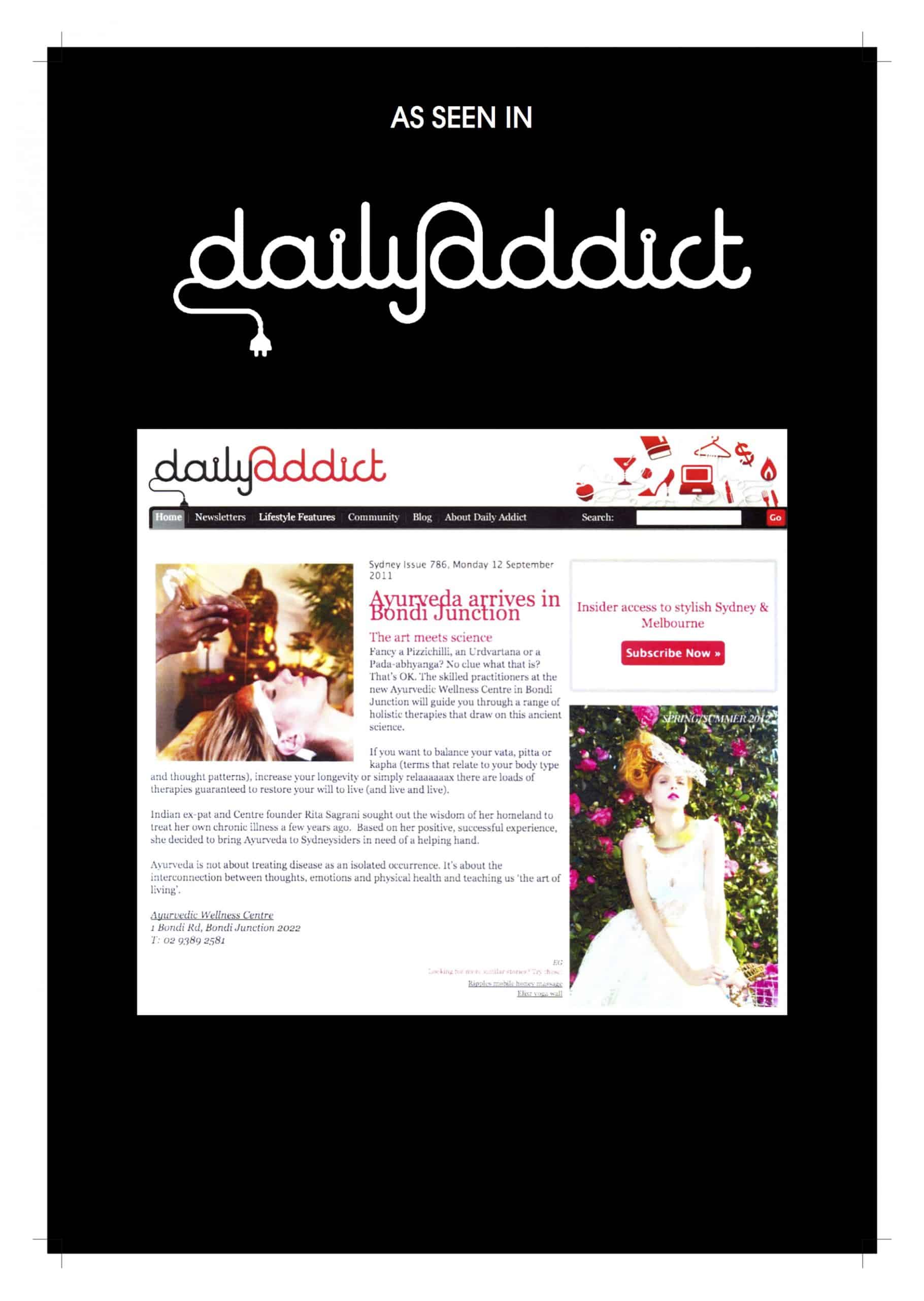 Daily Addict examined the healing environment of Ayurvedic Wellness Centre in an article for their website.