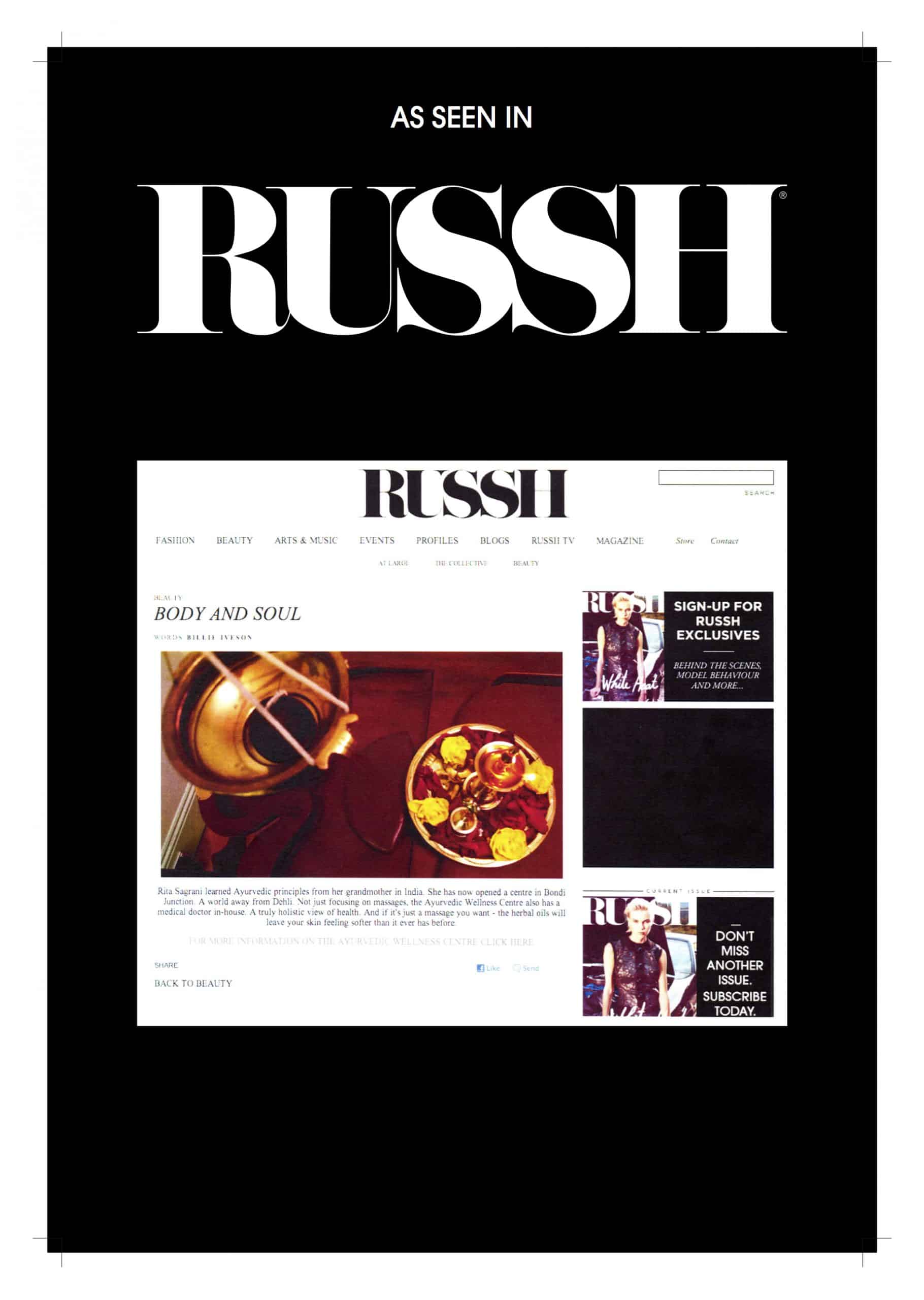 Ayurvedic wellness centre in Russh magazine