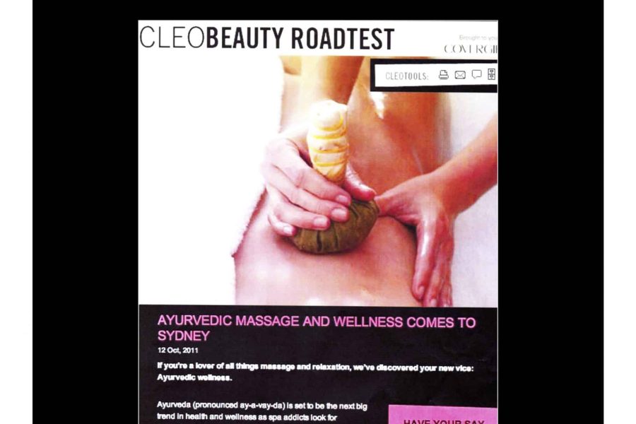 Cleo magazine artice about ayurvedic wellness centre